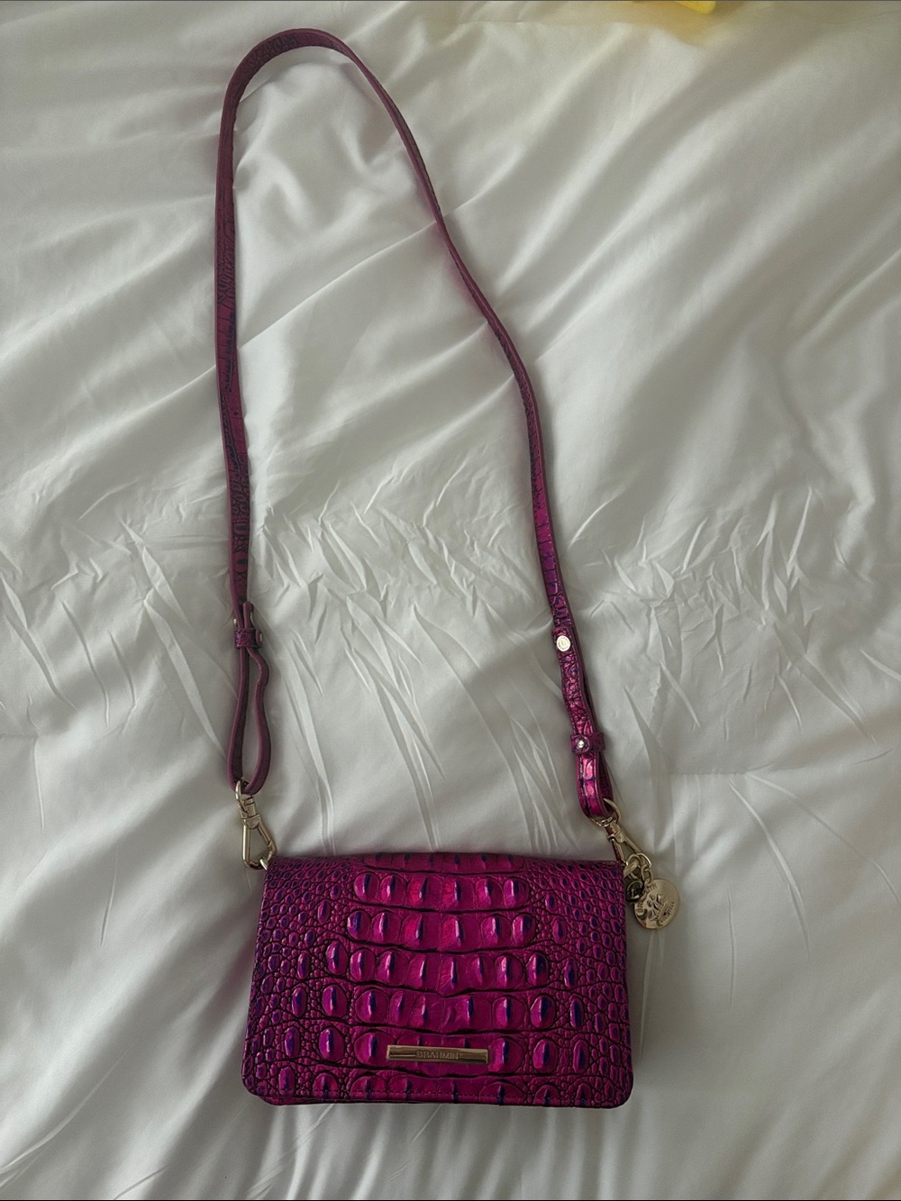 Brahmin Fuchsia Croc-Embossed Crossbody Bag